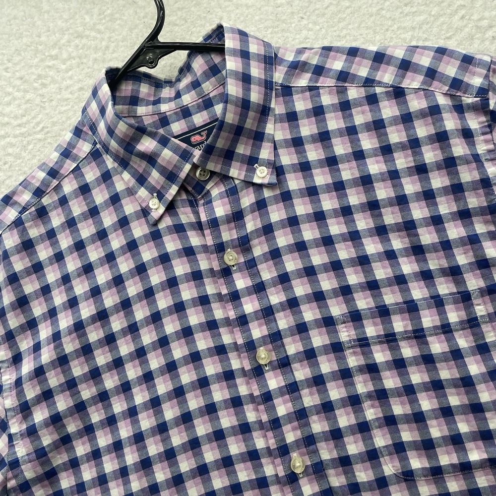 Vineyard Vines Murray Shirt Mens Large L Slim Fit Purple Blue Check Plaid Preppy